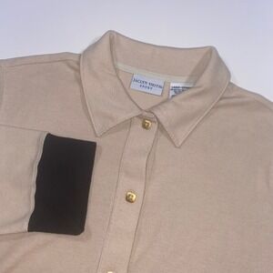 Jaclyn Smith Sport‎ Womens Large Tan Black Striped Colorblock Cardigan Sweater L